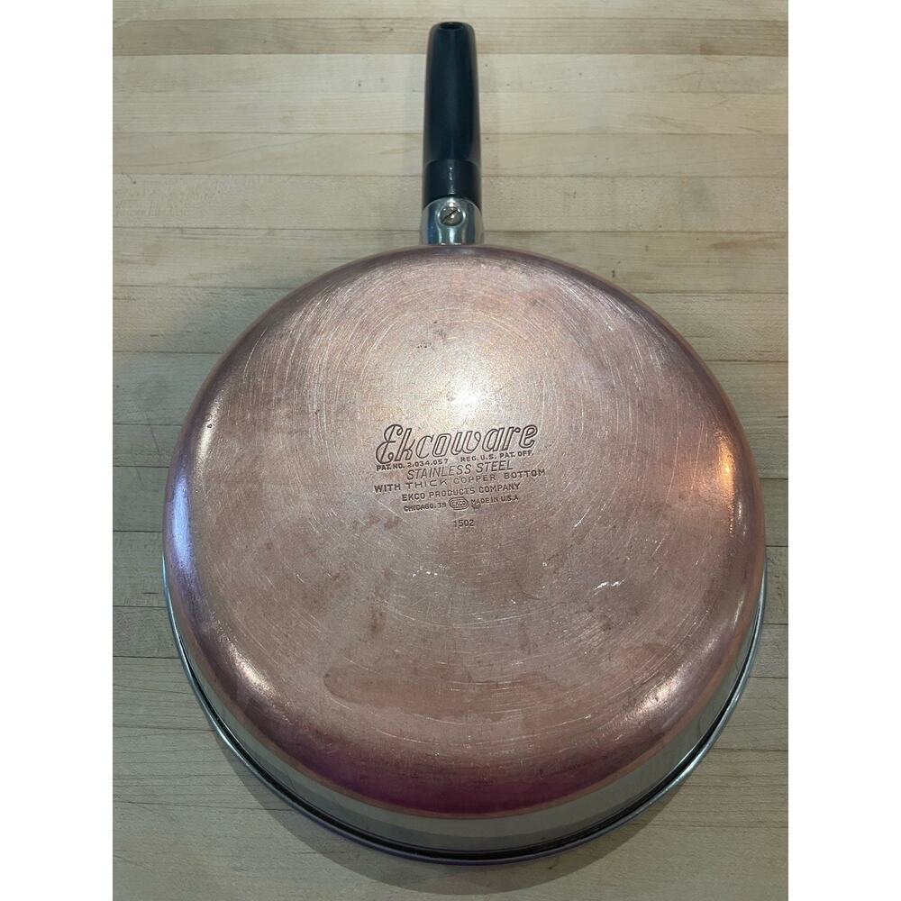 Vtg ECKOWARE 8” Frying Sauce Pan No Lid Copper Bottom Stainless Steel Made USA